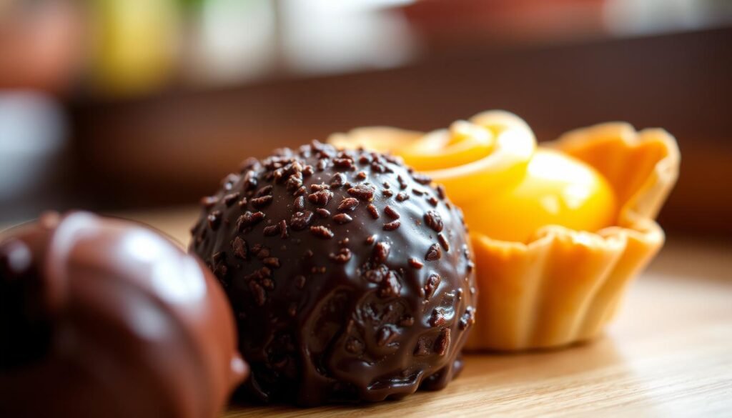 Dulces tradicionales brasileños brigadeiro y quindim