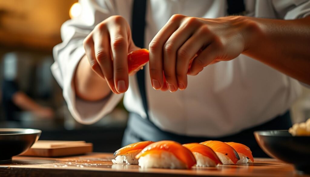 Maestro sushiman preparando sushi