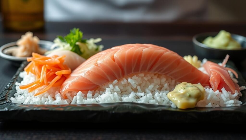 Salmón en sushi tradicional japonés
