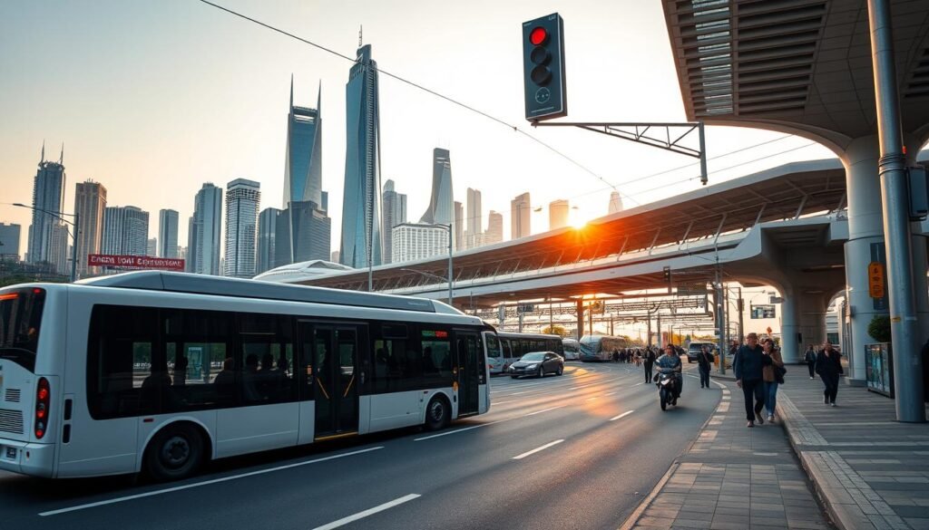 Transporte público en ciudad moderna