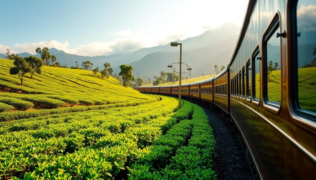 Tren en plantaciones de té de Sri Lanka
