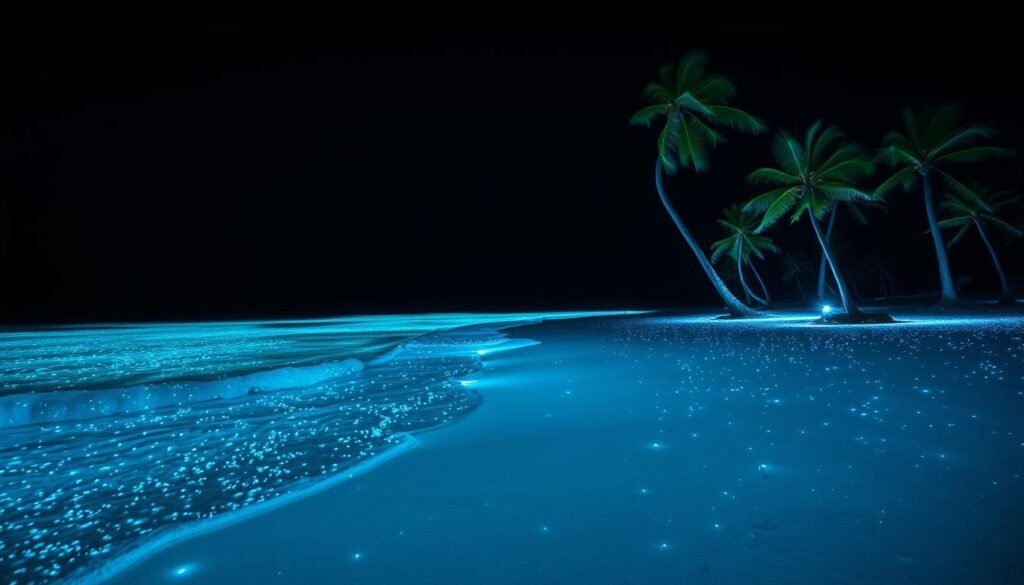 bioluminiscencia en la playa de Vaadhoo