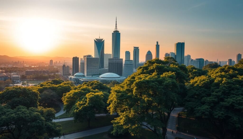 ciudad moderna y naturaleza