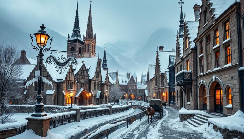 Ciudades históricas medievales en invierno
