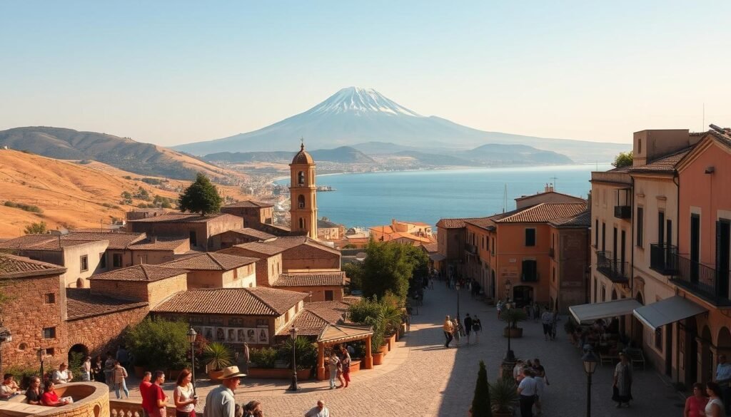 Paisaje de Sicilia con tradición y turismo