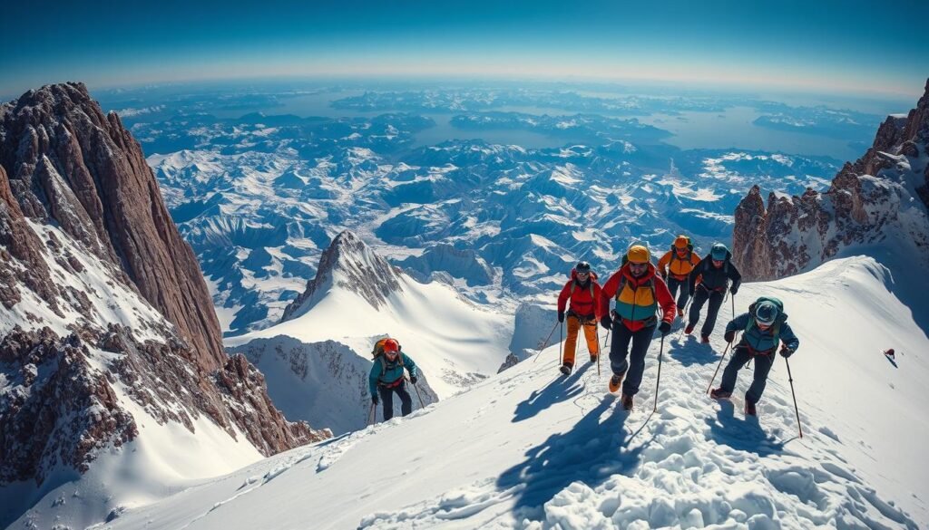 Expedición de montaña en alta montaña